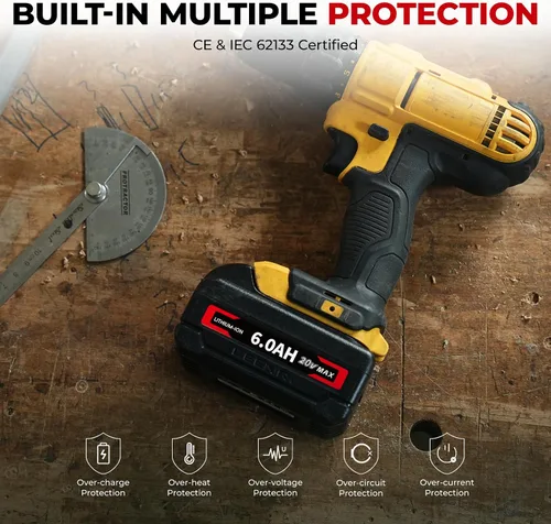 Vista 4 de Batería de iones de litio de repuesto DCB200 de 6.0Ah, compatible con herramientas Dewalt 20V Max, construida con celdas de batería coreanas