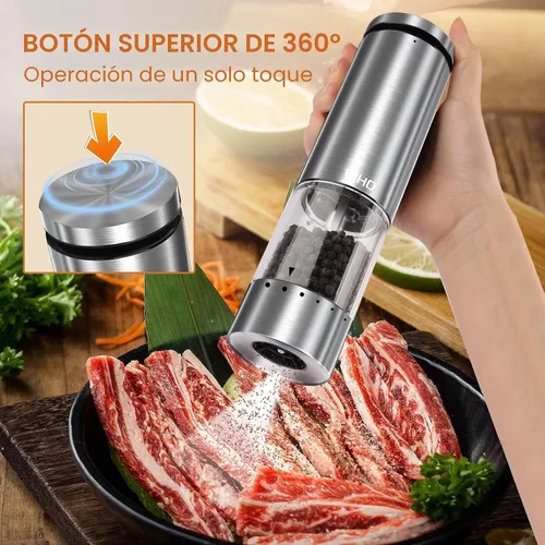 Vista 3 de Juego de Molinillo Eléctrico de Sal y Pimienta Recargable, Agitadores Automáticos de Sal y Pimienta Molinos con Grosor Ajustable Externo, Accesorios