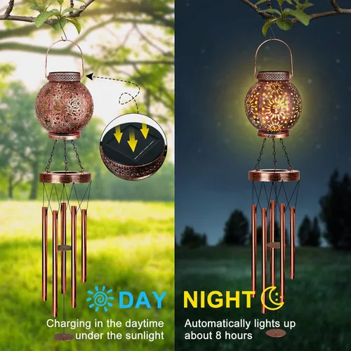 Vista 5 de YHmall Campanillas de viento solares para exteriores, regalos de sol de 38 pulgadas para mamá, campanillas de viento conmemorativas para mujeres