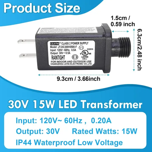 Vista 2 de PremierAdapter - Fuente de alimentación de 30 V 15 W, transformador para CZJUTAI JT-DC300V0500-F IP44 30V15W /12W /9W /7.2W /6W /4.5W /3.6W