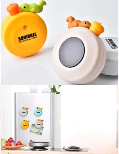 Vista 5 de Temporizadores de maquinaria de ardilla linda de 60 minutos, temporizador mecánico de cocina, reloj, contadores de alarma fuerte, temporizador Beige