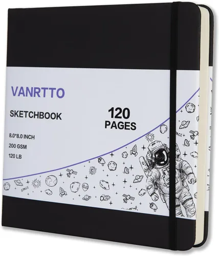Vista 10 de VANRTTO Cuaderno de bocetos cuadrado de tapa dura, 120 libras/200 GSM, papel de dibujo grueso para marcador, acuarela, medios mixtos, cuaderno