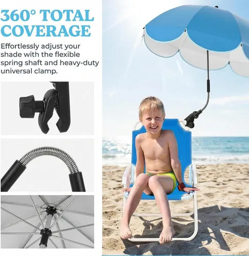 Vista 4 de Sombrilla de 30 pulgadas con abrazadera, sombrilla impermeable para niños al aire libre, paraguas con clip en sillas de playa, cochecitos, sillas