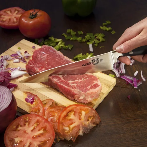 Vista 5 de KUMA Cuchillo de chef multiusos Pro Bolster Edition (juego de 3) – Cuchillo de chef de 8 pulgadas para tallar, cortar y cortar – Gran mango