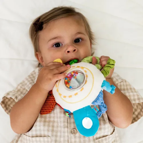 Vista 3 de HABA Mordedor Cuddly Rainbow Round - Juguete de actividad suave con elementos de sonajero y dentición, multicolor