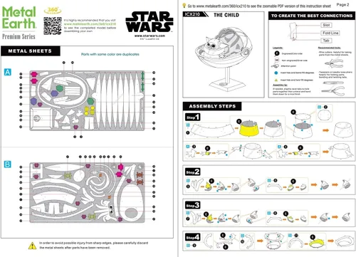 Vista 8 de Fascinations Metal Earth Premium Series Star Wars Mandalorian The Child Kit de modelo de metal 3D con pinzas