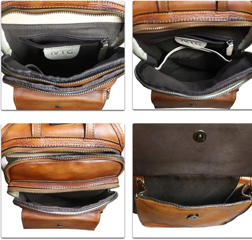 Vista 7 de Bolso bandolera de cuero genuino para hombres y mujeres, estilo vintage, de cuero real, a la moda, mochila bandolera para el hombro, bolso cruzado