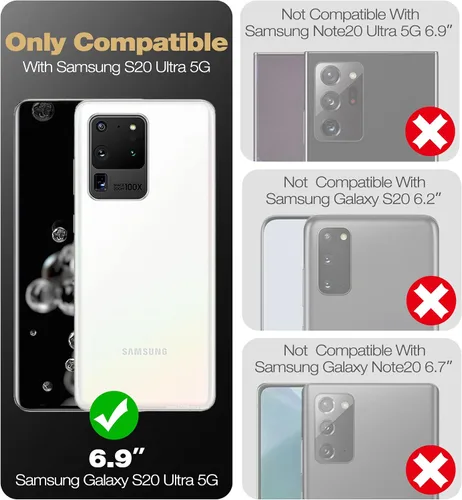 Vista 2 de Dexnor Funda de cuerpo completo para Samsung Galaxy S20 Ultra de 6.9 pulgadas, protector de pantalla y soporte integrados, protección de grado