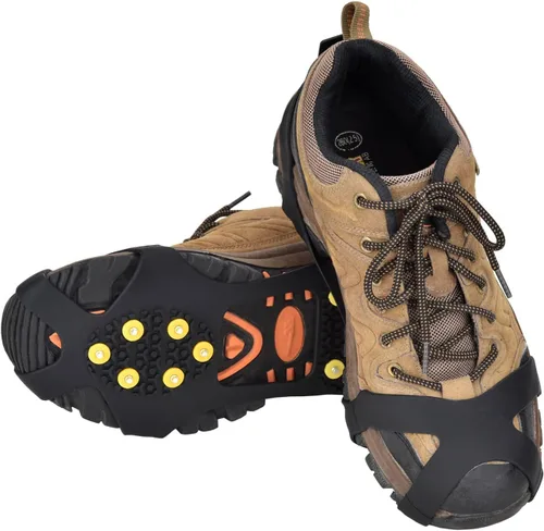 Vista 2 de Manledio Tacos de hielo para zapatos y botas, crampones de acero inoxidable para tracción antideslizante en nieve y hielo, agarres y picos