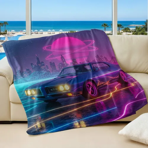 Vista 14 de Cyber Synthwave GTO Neon Retro Flannel Blanket, Super Soft Cozy Bed Throw, Versatile Throw Blanket for Bedroom & Sofa Decor (04,30 x 40in)