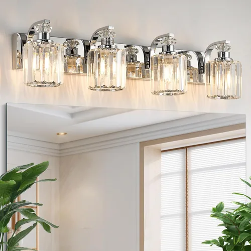Vista 11 de Lámparas de baño negras con pantalla de cristal K9, iluminación de baño sobre espejo, luces de tocador para sala de estar, dormitorio, baño