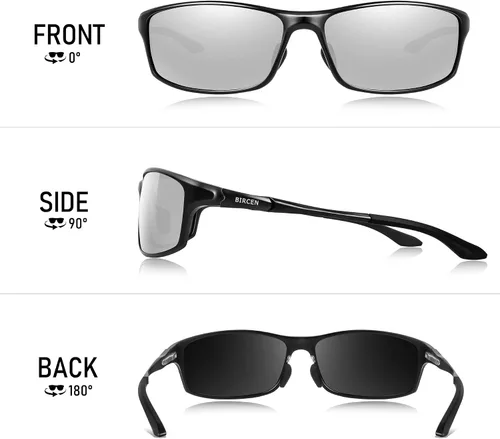 Vista 2 de BIRCEN Gafas de sol polarizadas para hombre protección UV, tonos azules y negros para hombre, conducción deportiva con marco de metal Al-Mg