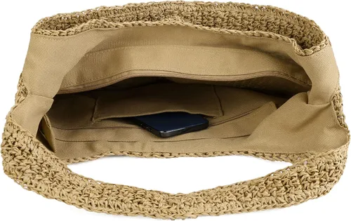 Vista 4 de CHIC DIARY Bolso de hombro de paja tejido a mano para mujer, asas de playa de verano, con cremallera