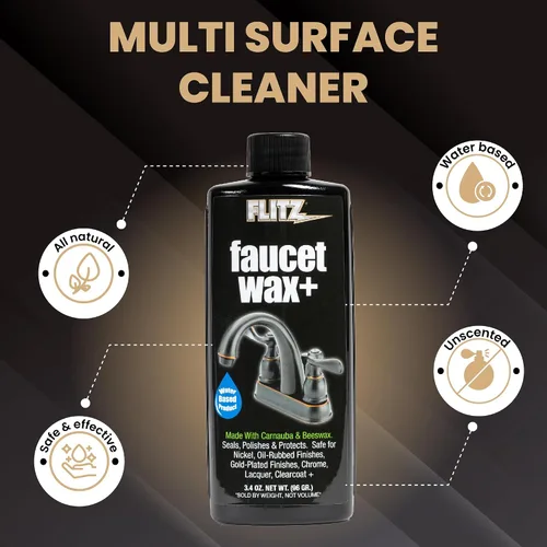 Vista 3 de Flitz Cera para llave de grifo Plus - Envase de 3.4oz de limpiador y abrillantador para grifos a base de agua fabricado en EE. UU. para manchas