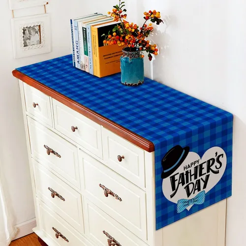 Vista 4 de Vohado Camino de mesa para el día del padre, diseño de búfalo azul a cuadros Best Dad Ever para interiores y exteriores, decoración de fiesta