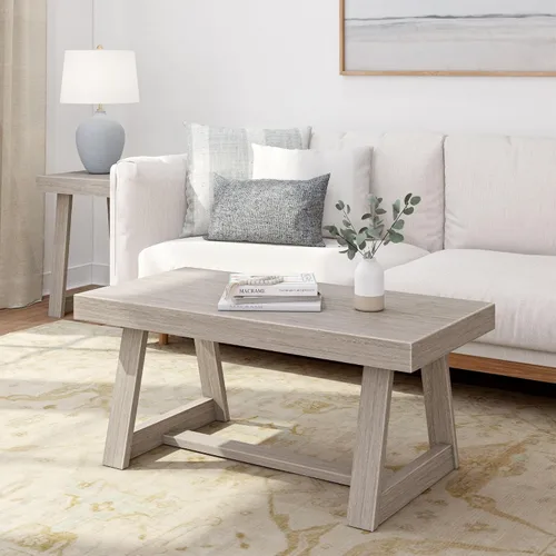 Vista 14 de Plank+Beam Mesa auxiliar rectangular clásica, mesa de centro de granja de 40 pulgadas, mini mesas centrales para espacios pequeños, mesa de té