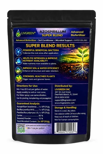 Vista 2 de Azospirillum Super Blend, totalmente natural, bio fertilizante, aumenta el crecimiento de las plantas y la masa de raíces, perfecta para nuevas