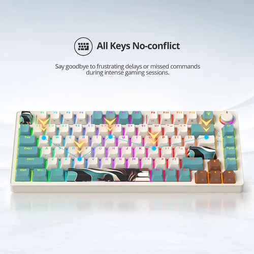 Vista 7 de Teclado mecánico para juegos 75% marrón, compacto de 82 teclas intercambiable en caliente con perilla, perfil OEM retroiluminado RGB, teclado USB-C