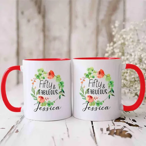 Vista 3 de Fifty & Fabulous - Taza de regalo para mujer/hombre, tazas personalizadas con nombre, regalos personalizados de 50 cumpleaños