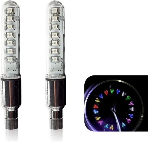 Vista 10 de 2 piezas de luces LED para rueda de bicicleta, luces impermeables para radios de bicicleta, luz de válvula de neumático de bicicleta con cambio