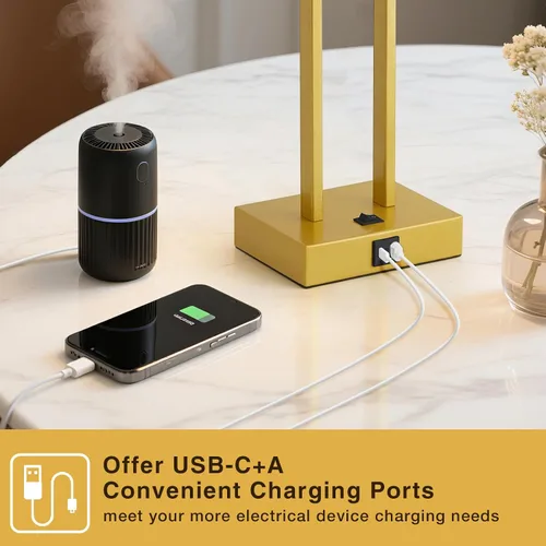 Vista 4 de GyroVu Juego de 2 lámparas de mesa de noche de 25.5 pulgadas para dormitorio, lámpara de noche con USB C +A, lámpara de sala de estar