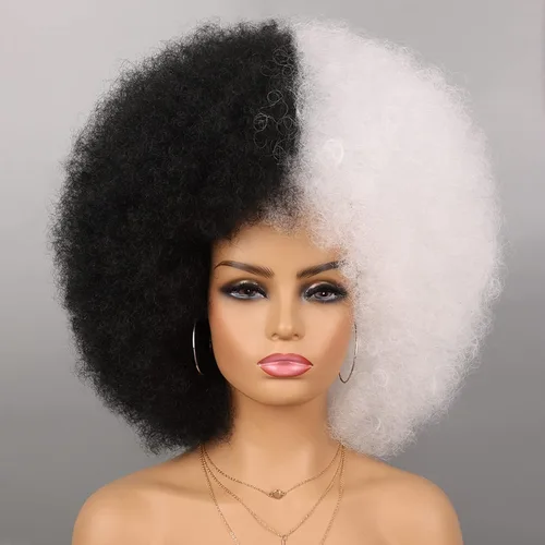 Vista 13 de G&T Wig Pelucas rizadas afro de los años 70 para mujeres negras, sin pegamento y suaves pelucas afro negras grandes, con volumen y suaves de aspecto