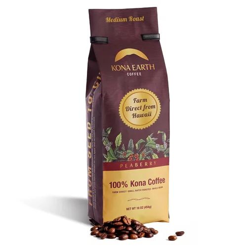 Vista 19 de KONA EARTH - 100% Café Kona, Tostado Medio Oscuro Clásico, Grano Entero (227 gramos) Café auténtico Kona hawaiano de la granja, tostado en lotes