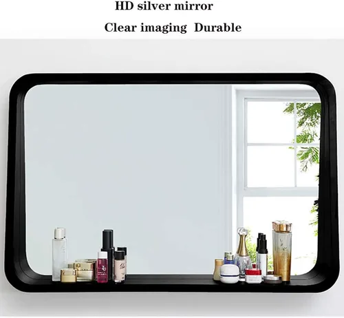 Vista 6 de Y&J Espejo de pared con estante, espejo rectangular de baño, espejo de decoración del hogar, práctico material de madera de fresno, para dormitorio