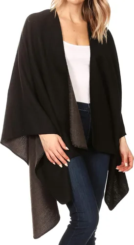 Vista 5 de Sakkas Mari - Poncho grande reversible para mujer, chal envolvente Negro