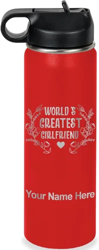 Vista 31 de LaserGram Botella de agua personalizada, World's Greatest Girlfriend, acero inoxidable de doble pared aislada al vacío con popote superior, regalo