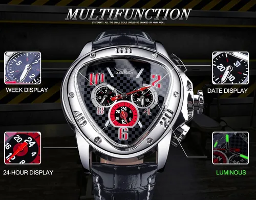 Vista 4 de Winner Fashion - Reloj de pulsera mecánico triangular de carreras, esfera de esqueleto dorado impermeable, movimiento automático, reloj mecánico