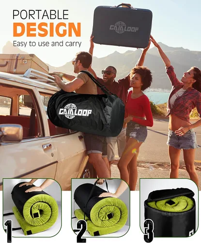 Vista 2 de Colchón de camping de espuma viscoelástica GAIALOOP extra grueso de 4 pulgadas, colchón de suelo enrollable para dormir en campamento, colchoneta