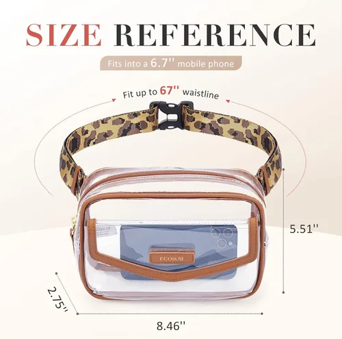 Vista 3 de ECOSUSI Riñonera transparente aprobada para estadios, bolsa transparente para conciertos, pequeña bolsa de plástico PVC transparente, bolsa