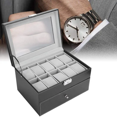 Vista 2 de 20 Grid Double Layer Watch Storage Box Container With Transparent Cover, Watch Display Box Cabinets & CasesWatch Accessories