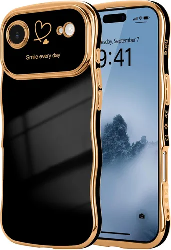 Vista 76 de LCHULLE - Funda para iPhone Air, linda para mujeres y niñas, con forma de onda, color azul bebé Luxury Plating Curly Wavy Frame with Love Heart