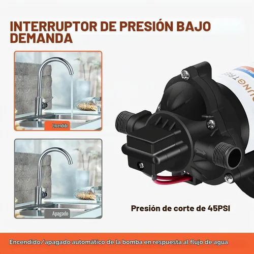 Vista 2 de YOUNGTREE Bomba de diafragma de agua de 12 V CC, 3.5 GPM, 45 PSI, bomba de presión de agua dulce autocebante de 12 voltios con interruptor