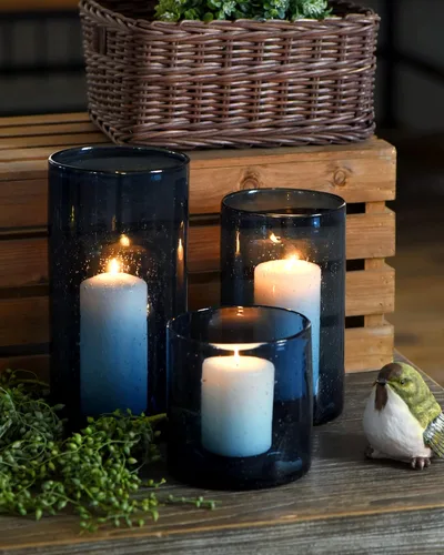 Vista 9 de Candelabro de huracán azul ARIAMOTION a granel para jarrón de vidrio cilíndrico, diseño de burbujas sembradas, moderno, estilo granja, hecho a mano