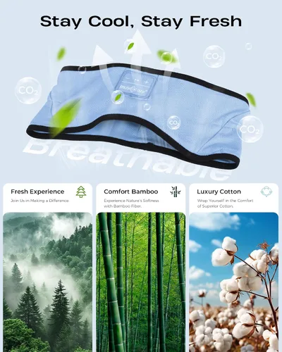 Vista 2 de MUSICOZY Diadema para dormir, auriculares Bluetooth suaves para dormir Azul claro