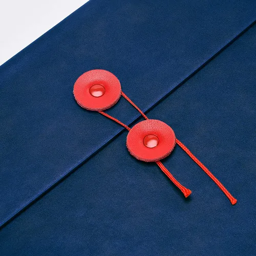 Vista 6 de Carpeta de archivo A4 de cuero de la PU, soporte para documentos, sobre de archivo, chaqueta de archivo de proyecto con cierre de lazo de cuerda Azul