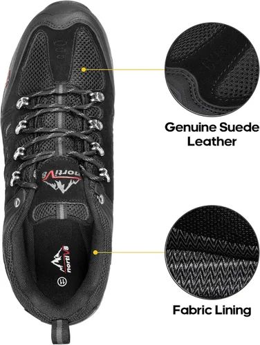 Vista 5 de NORTIV 8 Zapatos de senderismo impermeables para hombre, zapatos de senderismo de cuero para exteriores, senderismo, camping, caminata