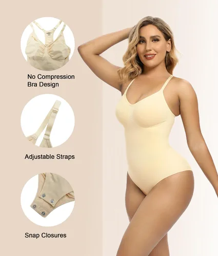 Vista 6 de SHAPERX Body para mujer con control de abdomen, espalda cruzada, sin costuras, esculpir el cuerpo, moldeador
