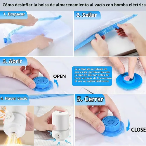 Vista 5 de Bomba de aire eléctrica 2 en 1 para bolsas de almacenamiento al vacío e inflables, bomba de bolsa de vacío de viaje para varias bolsas de sellado