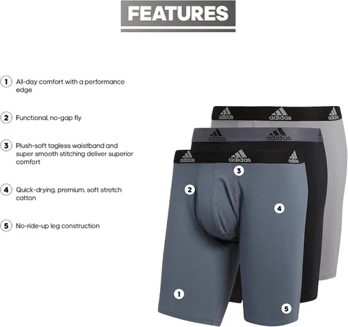 Vista 2 de adidas Men's Stretch Cotton Long Boxer Brief Underwear (3-Pack)