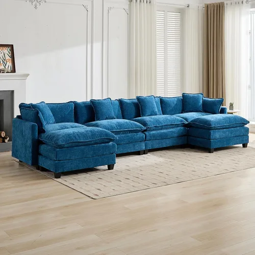 Vista 257 de Sofá seccional modular verde de 111.5", sofás seccionales grandes de 3 plazas para sala de estar, sofá nube oversized de tela chenille con otomana