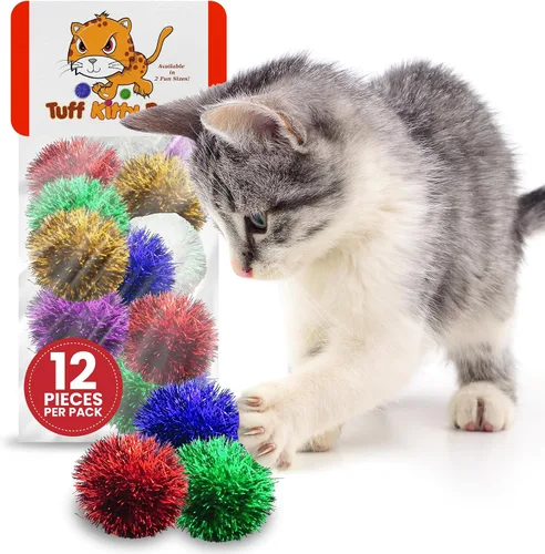 Vista 11 de Tuff Kitty Puff Juguete para gatos con mini bola brillante de 1 pulgada, paquete de 6 unidades, multicolor