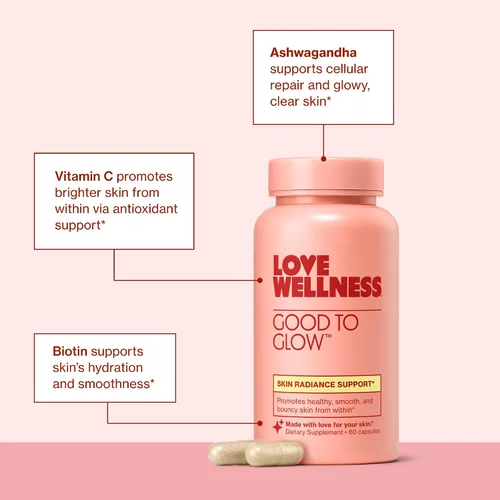 Vista 5 de Love Wellness Bueno para brillar Suplemento de colágeno con biotina, vitamina C, E, Ashwagandha y zinc Promueve una piel suave, brillante