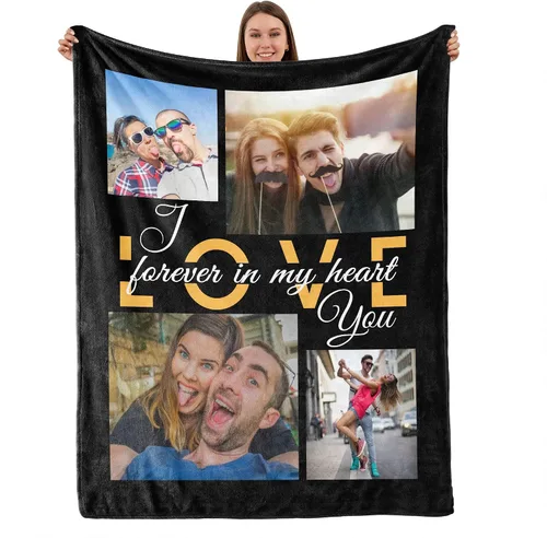 Vista 29 de TURMTF Manta personalizada con foto para mamá de hija e hijo, regalos de boda personalizados para ella, él, pareja, esposa, marido, novia, novio