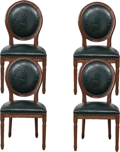 Vista 14 de Juego de sillas de comedor de madera 1/2/4, sillas de cocina tapizadas con asiento de cuero, silla de comedor rústica, silla lateral sin brazos