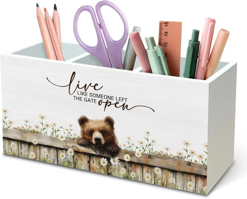 Vista 18 de DILSJ Organizador inspirador de 2 compartimentos para lápices, organizador para escritorio, amantes de los pollos regalos para mujeres, Live Like