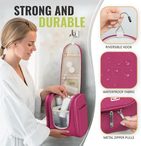 Vista 8 de Bolsa premium de artículos de aseo personal para viaje, para hombres y mujeres, bolsa de higiene, kit organizador de baño, con soporte de banda